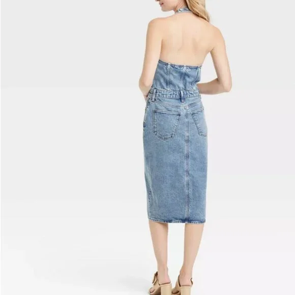 Universal Thread Denim Halter Midi Dress NWT - Picture 2 of 13